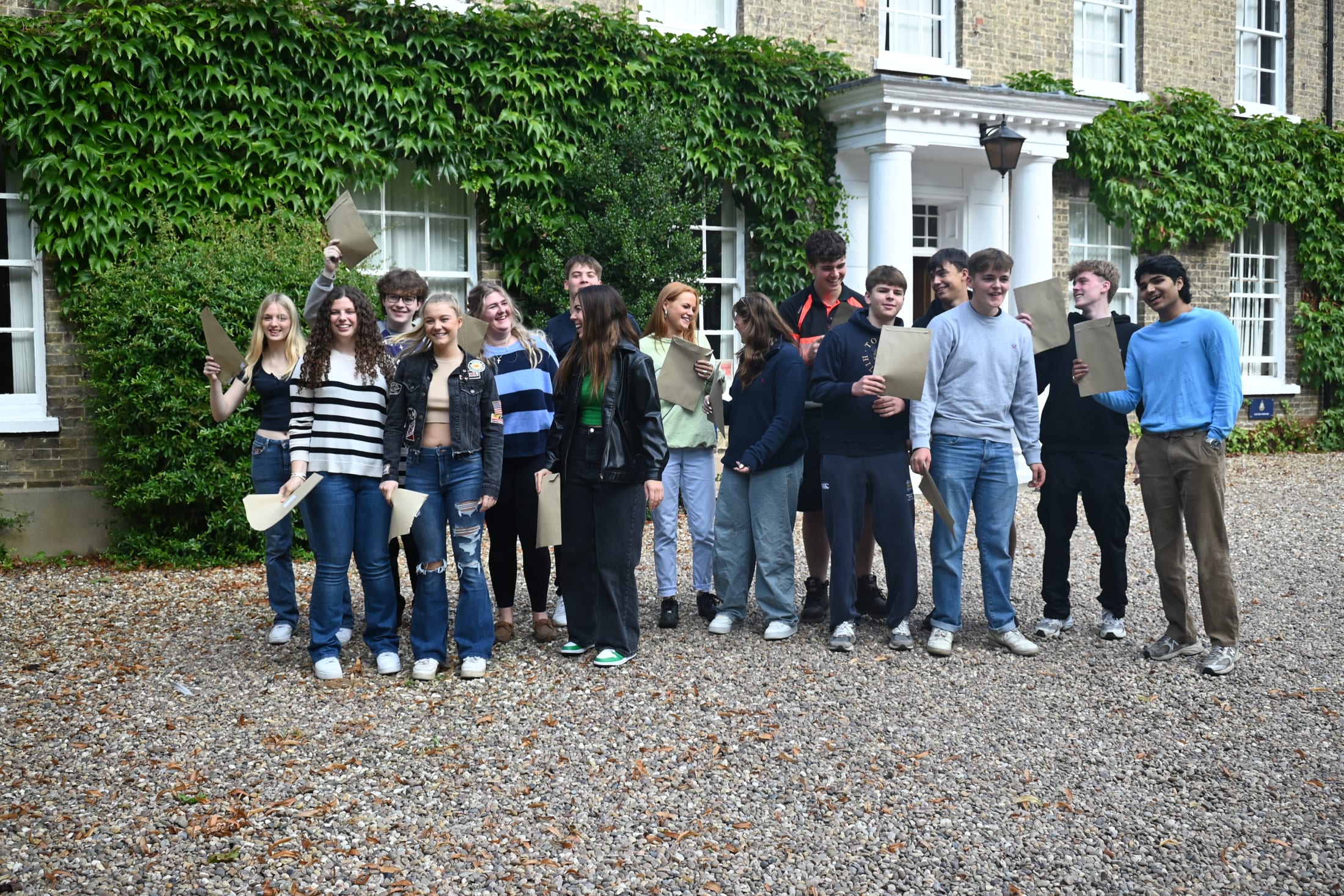 Leavers collect their results from Pocklington School