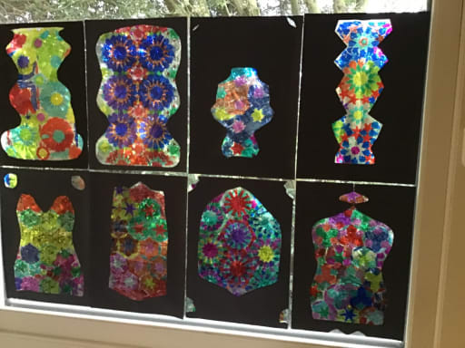 Stained glass window artworks by children