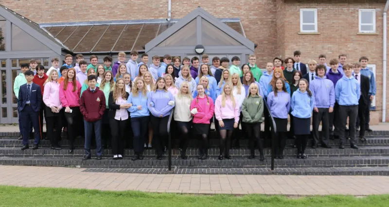 Pockington School's Class of 2022 stood outside the Tom Stoppard Theatre on Leavers' Day