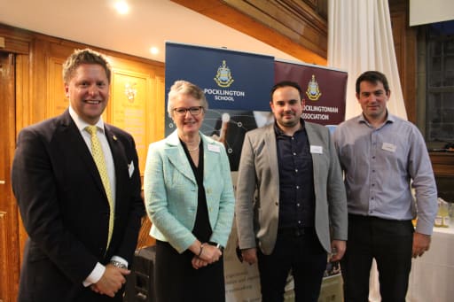 Headmaster, OP President & 2 OP speakers in the Music School at the CBN event at Pocklington School