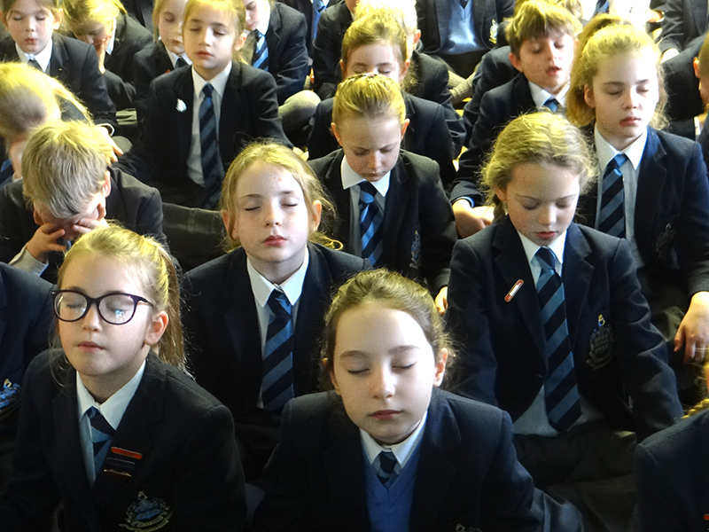 Pocklington Prep School pupils meditating together