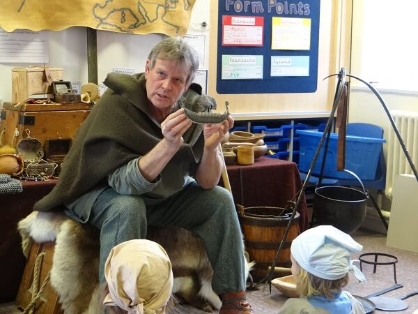 Interpreter from Murton Park teaching Pocklington Prep School pupils about life as a Viking