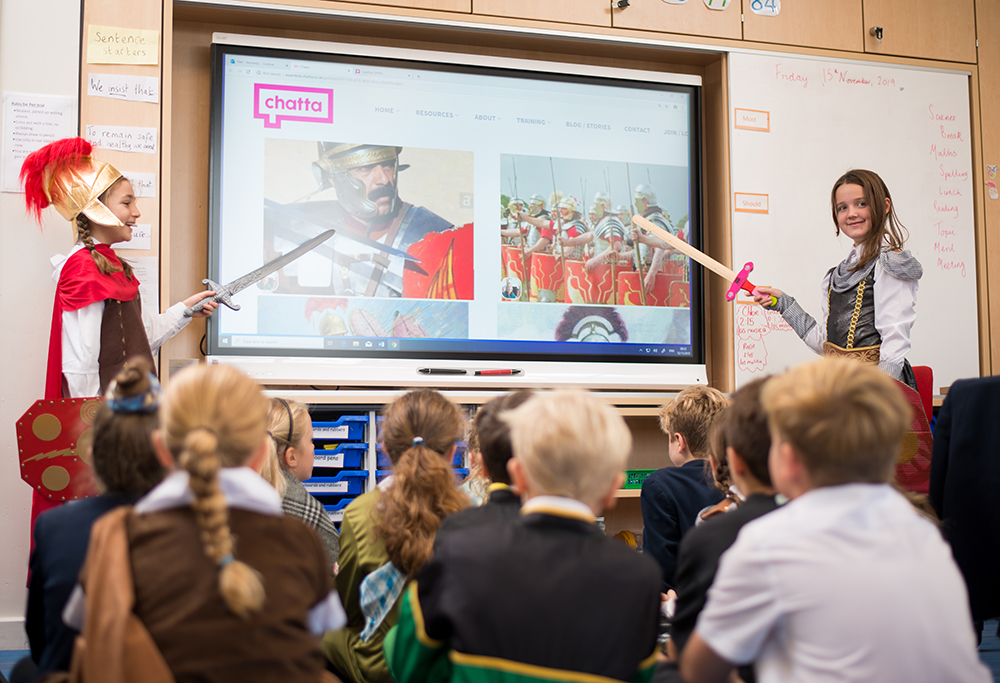 Children at pocklington Prep School making a presentation on a screen