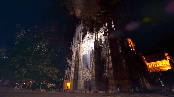 Faircote Boarders stood outside York Minster on their Shine Night Walk