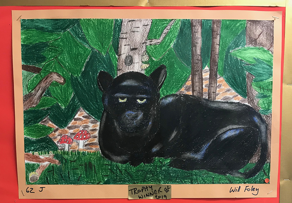 A painting of a jaguar cat in the forest