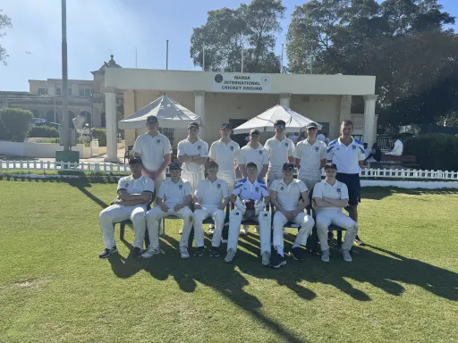 The 1st XV Pocklington School cricket team, wearing cricket whites in Malta