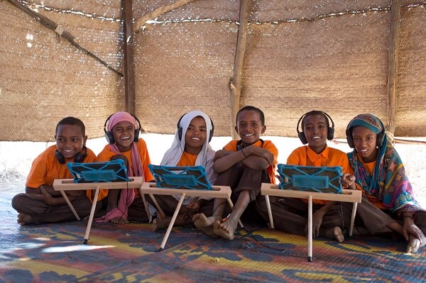 Pupils in Sudan using the Can't Wait to Learn Programme