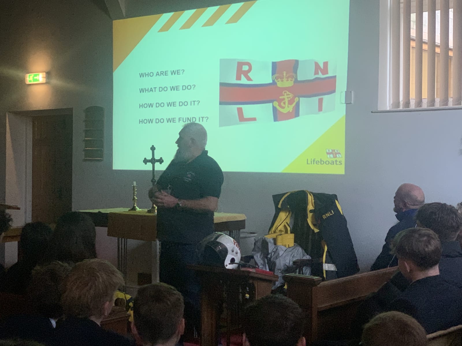 Visitor from the RNLI does a presentation at Pocklington School