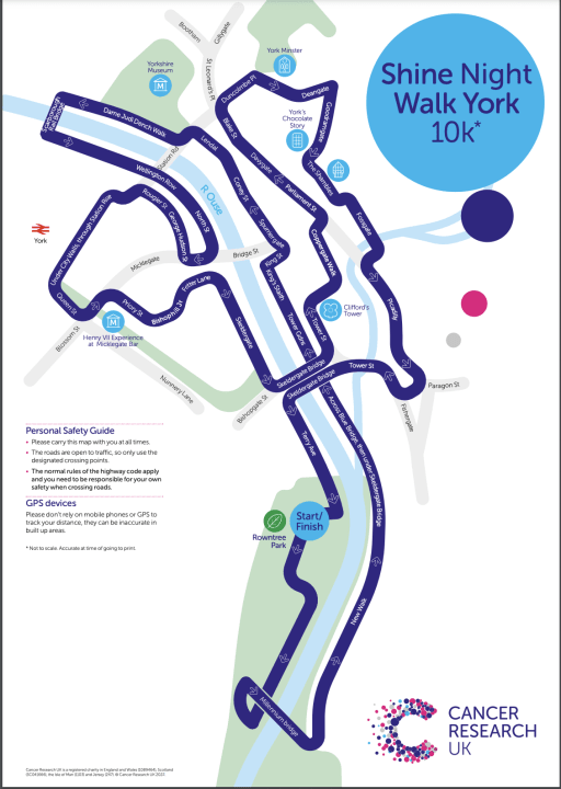 A map of the route of the York Shine Walk