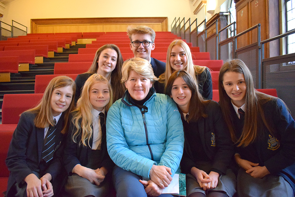 Clare Balding with Pocklington School pupils