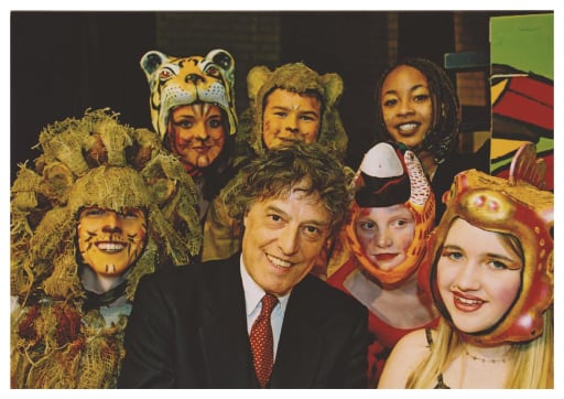 OP Tom Stoppard stood with a group of performers at the opening of the Tom Stoppard Theatre