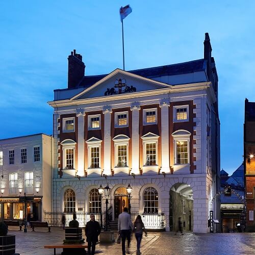 Front aspect of York Mansion House at twilight