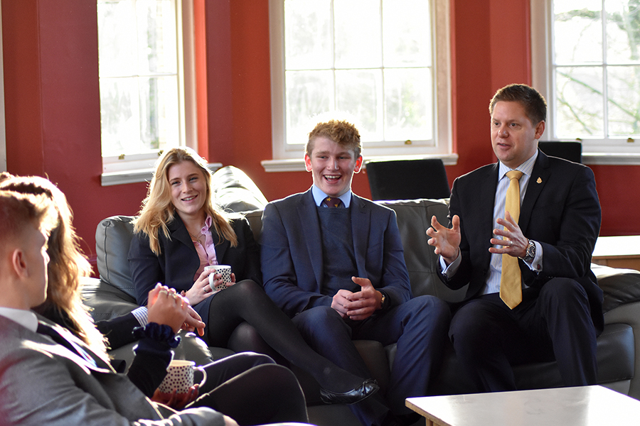 Pocklington School Headmaster Toby Seth with sixth form students