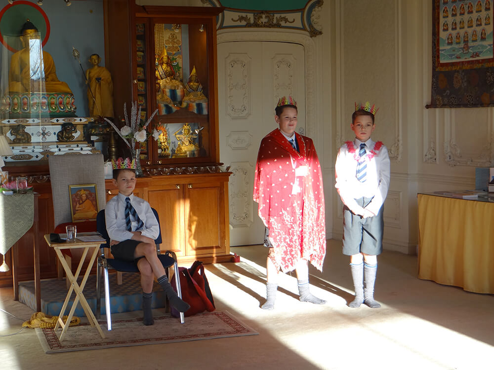 Prep School pupils dress up and reenact the story of Buddha at the Madhyamaka Kadampa Meditation Centre