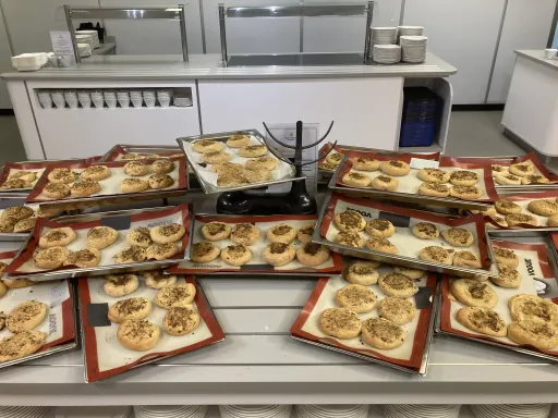 trays of baked bread made by pupils in the Pocklington School dining hall